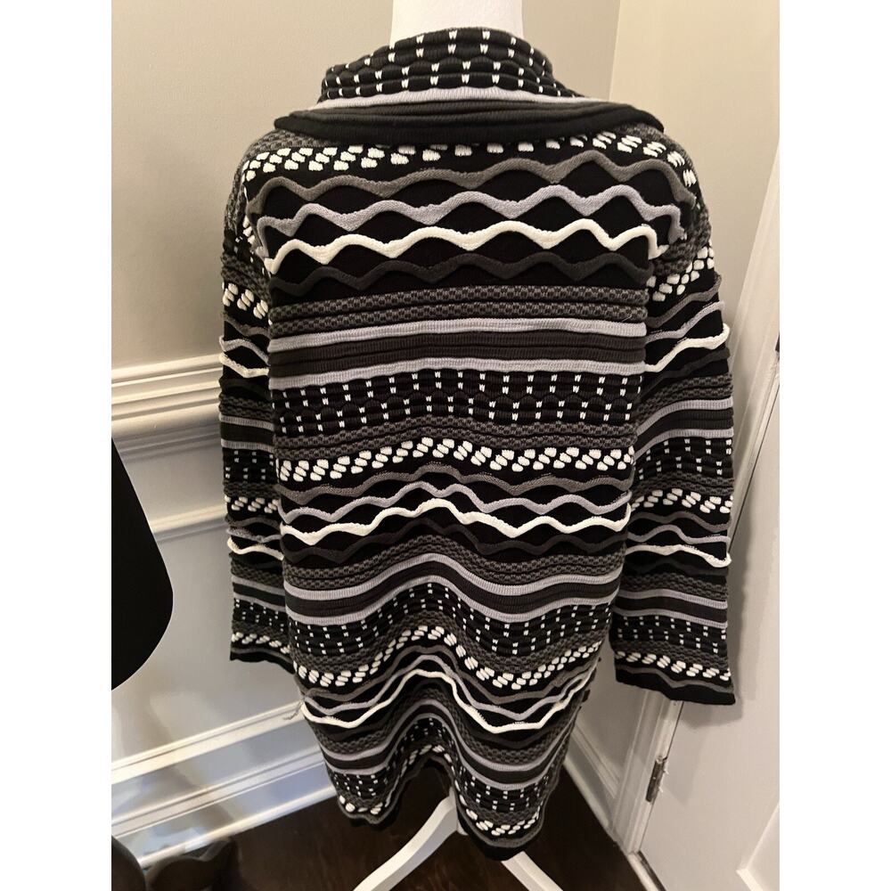 Womens Black Gray Jacquard Open Front Cardigan Size L Boho Aztec - Picture 4 of 11